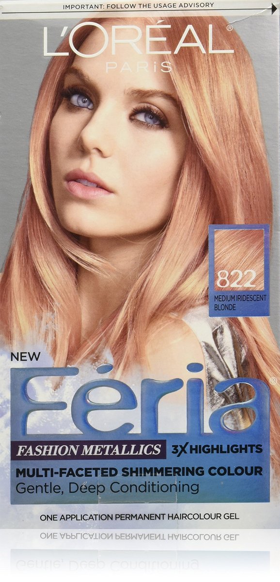 L'Oreal Paris Feria Multi-Faceted Shimmering Permanent Hair Color, 822 Rose Gold (Medium Iridescent Blonde), 1 Pack Avelisse