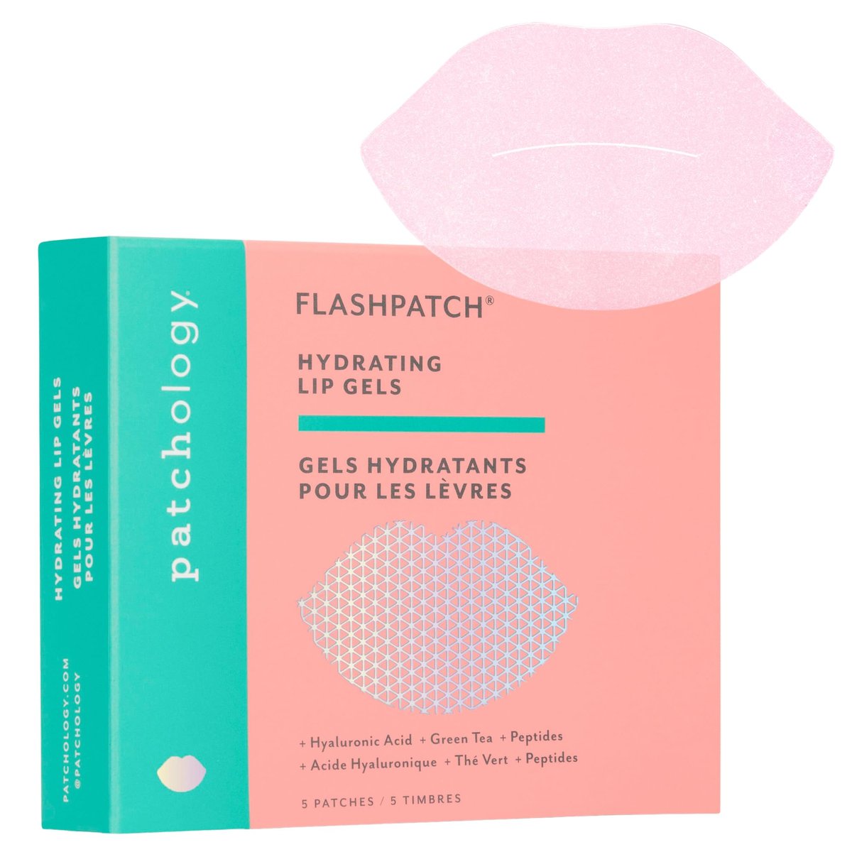 Patchology FlashPatch Hydrating Lip Mask Gels with Hyaluronic Acid, Green Tea & Peptides – Ultra Moisturizing Lip Treatment for Dry Lips (5 Count) - görsel 1