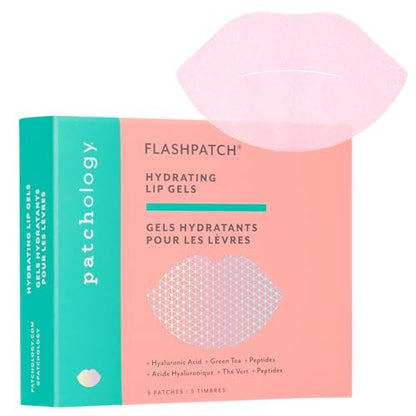 Patchology FlashPatch Hydrating Lip Mask Gels with Hyaluronic Acid, Green Tea & Peptides – Ultra Moisturizing Lip Treatment for Dry Lips (5 Count)