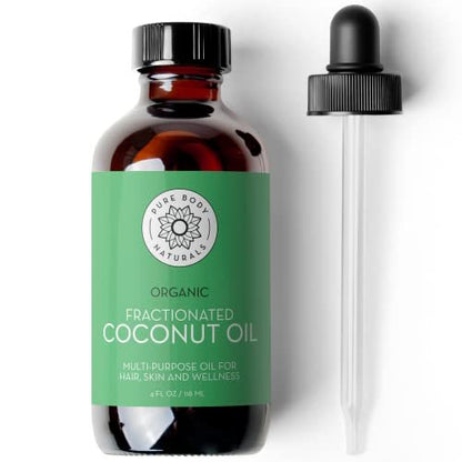 Pure Body Naturals Organic Fractionated Coconut Oil for Skin and Hair - 4 fl oz Liquid Carrier Oil