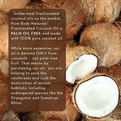 Pure Body Naturals Organic Fractionated Coconut Oil for Skin and Hair - 4 fl oz Liquid Carrier Oil