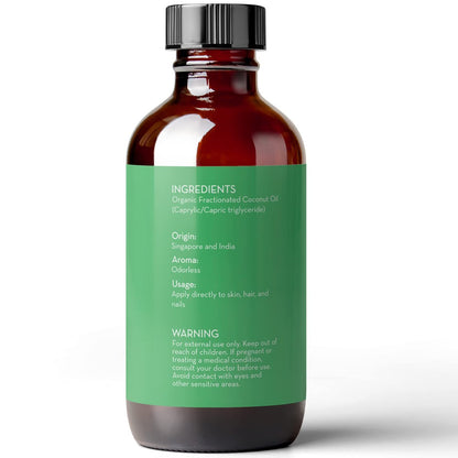 Pure Body Naturals Organic Fractionated Coconut Oil for Skin and Hair - 4 fl oz Liquid Carrier Oil