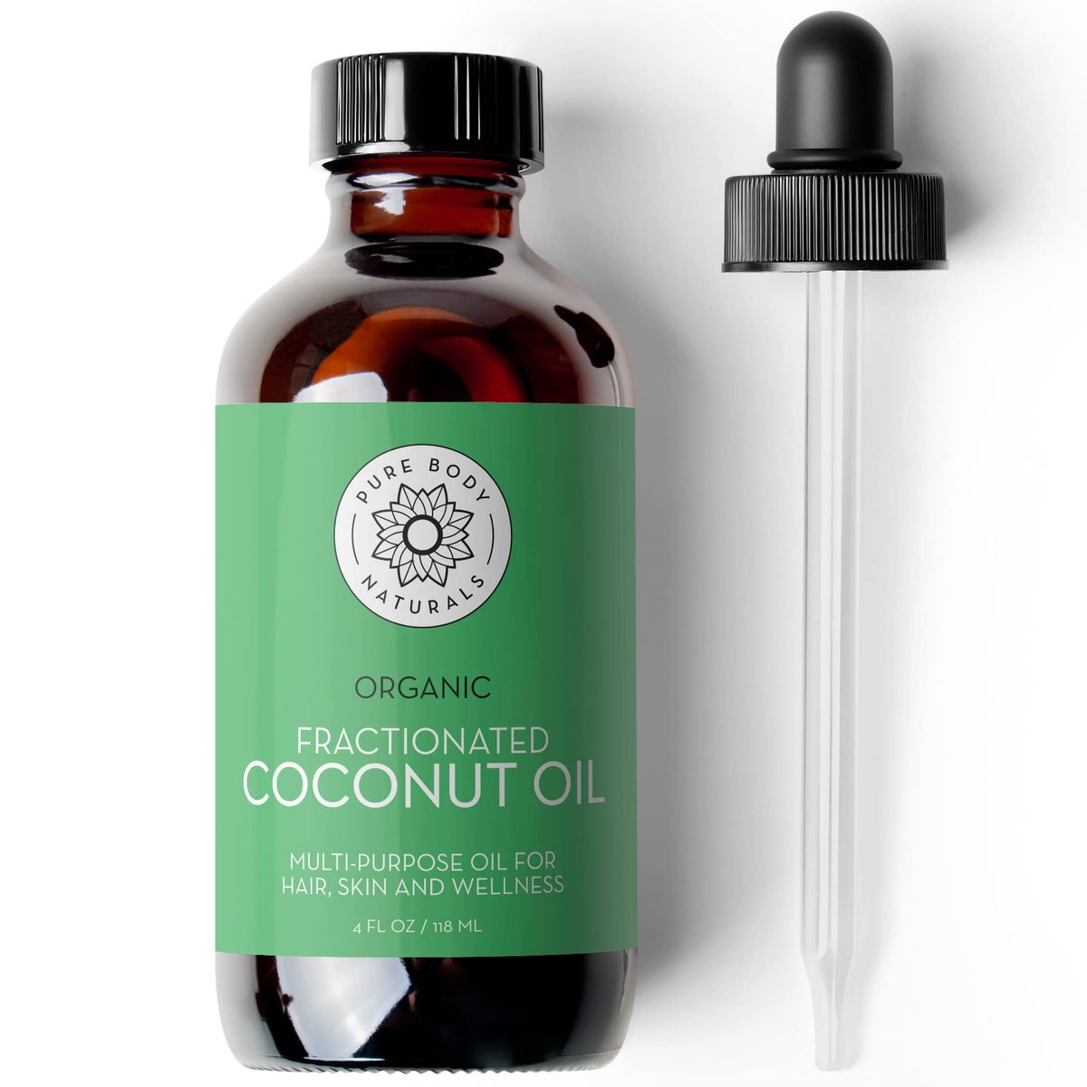 Pure Body Naturals Organic Fractionated Coconut Oil for Skin and Hair - 4 fl oz Liquid Carrier Oil - görsel 1