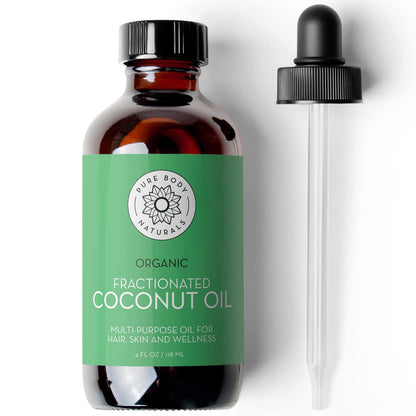 Pure Body Naturals Organic Fractionated Coconut Oil for Skin and Hair - 4 fl oz Liquid Carrier Oil