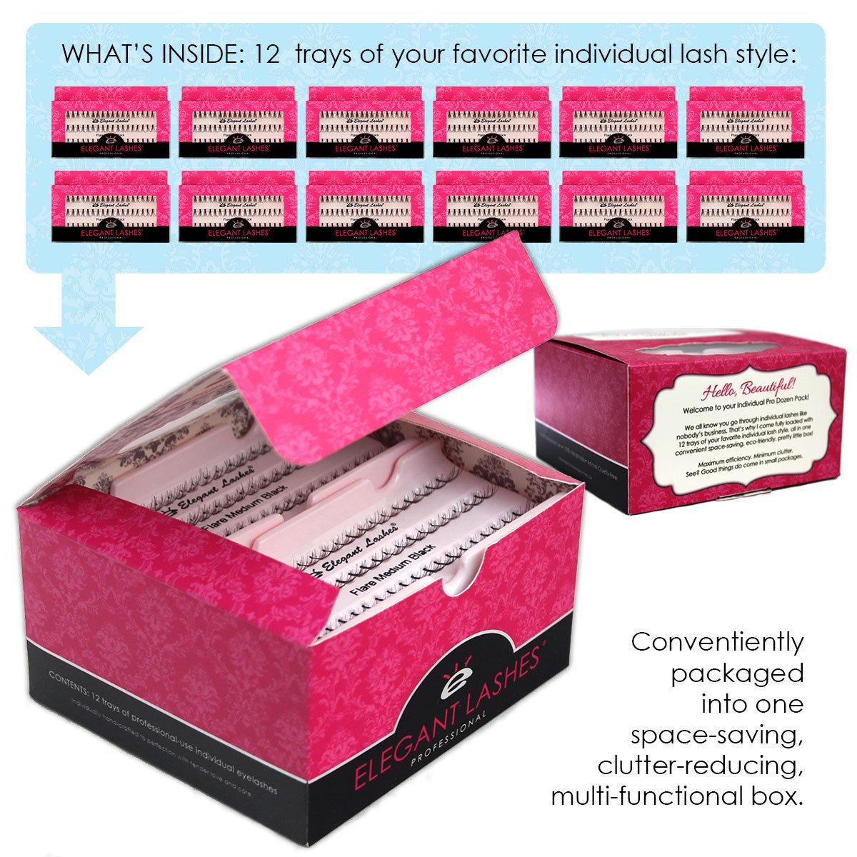 Elegant Lashes Individual Flare XS/Under Black Eyelashes - Pro Dozen Pack (12 Trays) | X-Short Black Synthetic - görsel 3