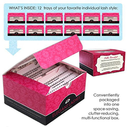 Elegant Lashes Individual Flare XS/Under Black Eyelashes - Pro Dozen Pack (12 Trays) | X-Short Black Synthetic