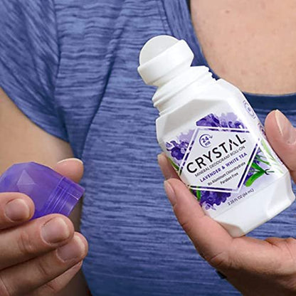 Crystal Essence Lavender & White Tea Mineral Deodorant Roll-On – Aluminum Free, Paraben Free, Certified Cruelty Free & Vegan – 24 Hour Odor Protection, 3-Pack (2.25 Fl Oz Each)