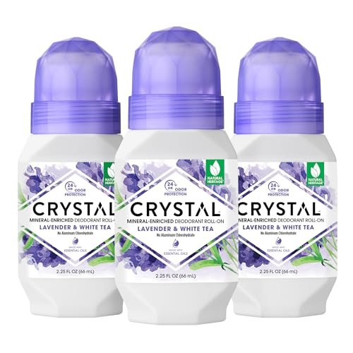 Crystal Essence Lavender & White Tea Mineral Deodorant Roll-On – Aluminum Free, Paraben Free, Certified Cruelty Free & Vegan – 24 Hour Odor Protection, 3-Pack (2.25 Fl Oz Each) - görsel 2
