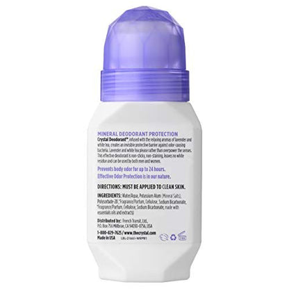 Crystal Essence Lavender & White Tea Mineral Deodorant Roll-On – Aluminum Free, Paraben Free, Certified Cruelty Free & Vegan – 24 Hour Odor Protection, 3-Pack (2.25 Fl Oz Each)