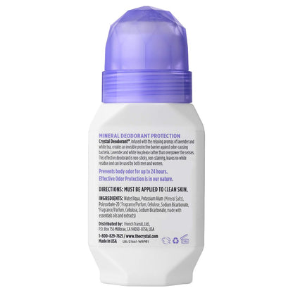 Crystal Essence Lavender & White Tea Mineral Deodorant Roll-On – Aluminum Free, Paraben Free, Certified Cruelty Free & Vegan – 24 Hour Odor Protection, 3-Pack (2.25 Fl Oz Each)