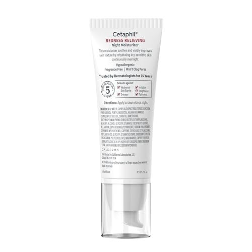 Cetaphil Redness Relieving Night Moisturizer for Face – 1.7 fl oz, Hypoallergenic & Fragrance Free Night Cream for Dry, Redness-Prone Skin Avelisse