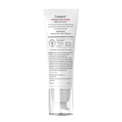 Cetaphil Redness Relieving Night Moisturizer for Face – 1.7 fl oz, Hypoallergenic & Fragrance Free Night Cream for Dry, Redness-Prone Skin Avelisse
