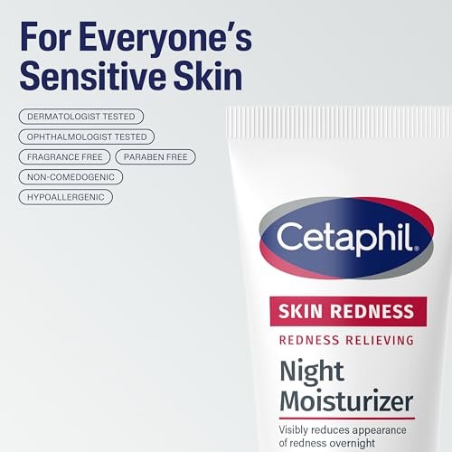 Cetaphil Redness Relieving Night Moisturizer for Face – 1.7 fl oz, Hypoallergenic & Fragrance Free Night Cream for Dry, Redness-Prone Skin Avelisse