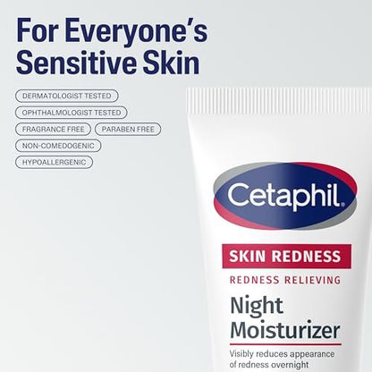 Cetaphil Redness Relieving Night Moisturizer for Face – 1.7 fl oz, Hypoallergenic & Fragrance Free Night Cream for Dry, Redness-Prone Skin Avelisse