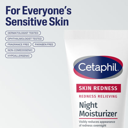 Cetaphil Redness Relieving Night Moisturizer for Face – 1.7 fl oz, Hypoallergenic & Fragrance Free Night Cream for Dry, Redness-Prone Skin Avelisse