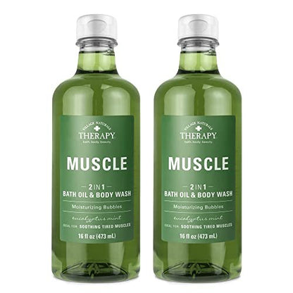 Village Naturals Therapy Muscle Foaming Bath Oil & Body Wash, 16 oz (Pack of 2) – Soothe Aches & Relax Muscles with Natural Ingredients