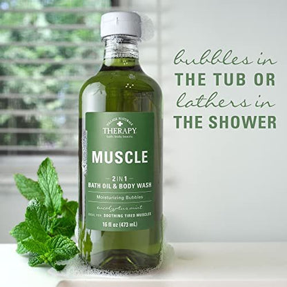 Village Naturals Therapy Muscle Foaming Bath Oil & Body Wash, 16 oz (Pack of 2) – Soothe Aches & Relax Muscles with Natural Ingredients