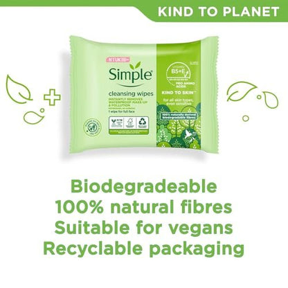 Simple Kind To Skin 25 Cleansing Facial Wipes (3 Pack) – Gentle, Hypoallergenic & Dermatologist Tested