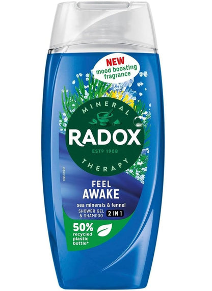 Radox Feel Awake for Men 2 in 1 Shower & Shampoo - 225ml Invigorating Body Wash and Hair Cleaner