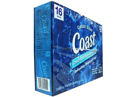 Coast Deodorant Soap Bars 4 oz, 16 Pack - Long-Lasting Freshness & Odor Protection