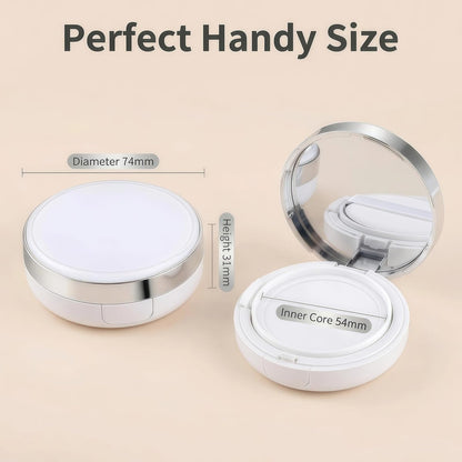 ASTRQLE White Silver Luxurious Edge Empty Air Cushion Puff Case – 15g Portable Makeup Powder Container with Mirror, Sponge Puff & Extra Inner Container for Foundation BB Cream