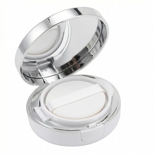 ASTRQLE White Silver Luxurious Edge Empty Air Cushion Puff Case – 15g Portable Makeup Powder Container with Mirror, Sponge Puff & Extra Inner Container for Foundation BB Cream - görsel 2