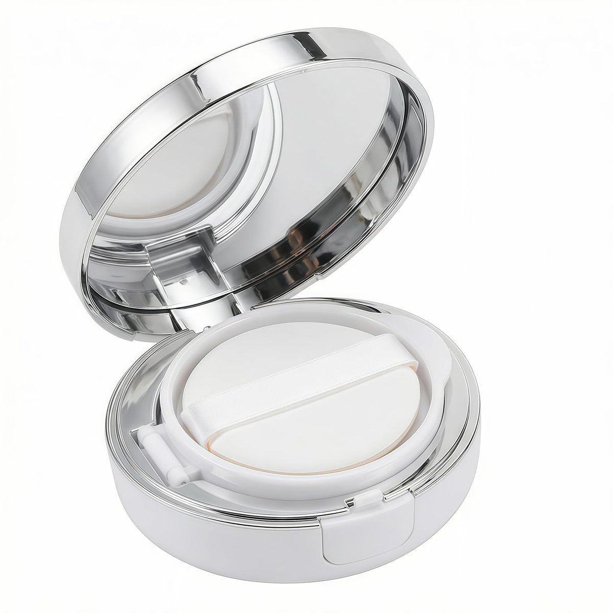ASTRQLE White Silver Luxurious Edge Empty Air Cushion Puff Case – 15g Portable Makeup Powder Container with Mirror, Sponge Puff & Extra Inner Container for Foundation BB Cream - görsel 1