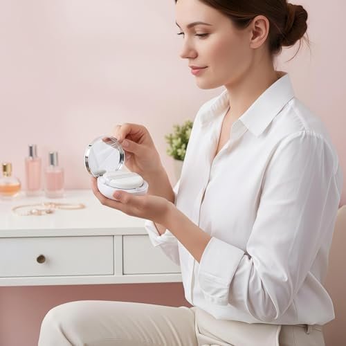 ASTRQLE White Silver Luxurious Edge Empty Air Cushion Puff Case – 15g Portable Makeup Powder Container with Mirror, Sponge Puff & Extra Inner Container for Foundation BB Cream - görsel 14