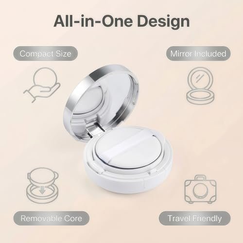 ASTRQLE White Silver Luxurious Edge Empty Air Cushion Puff Case – 15g Portable Makeup Powder Container with Mirror, Sponge Puff & Extra Inner Container for Foundation BB Cream - görsel 8