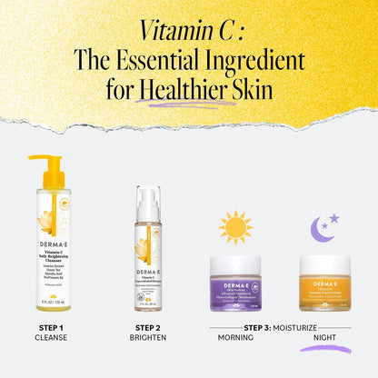 DERMA-E Vitamin C Intense Night Cream - Brightening & Hydrating Overnight Face Moisturizer for Youthful Radiance (2 oz)