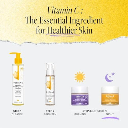 DERMA-E Vitamin C Intense Night Cream - Brightening & Hydrating Overnight Face Moisturizer for Youthful Radiance (2 oz)