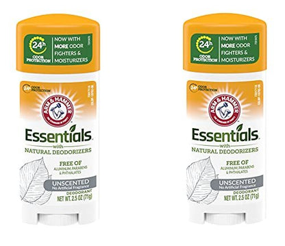 Arm & Hammer Essentials Unscented Deodorant with Natural Deodorizers, 2.5 oz (Pack of 2)