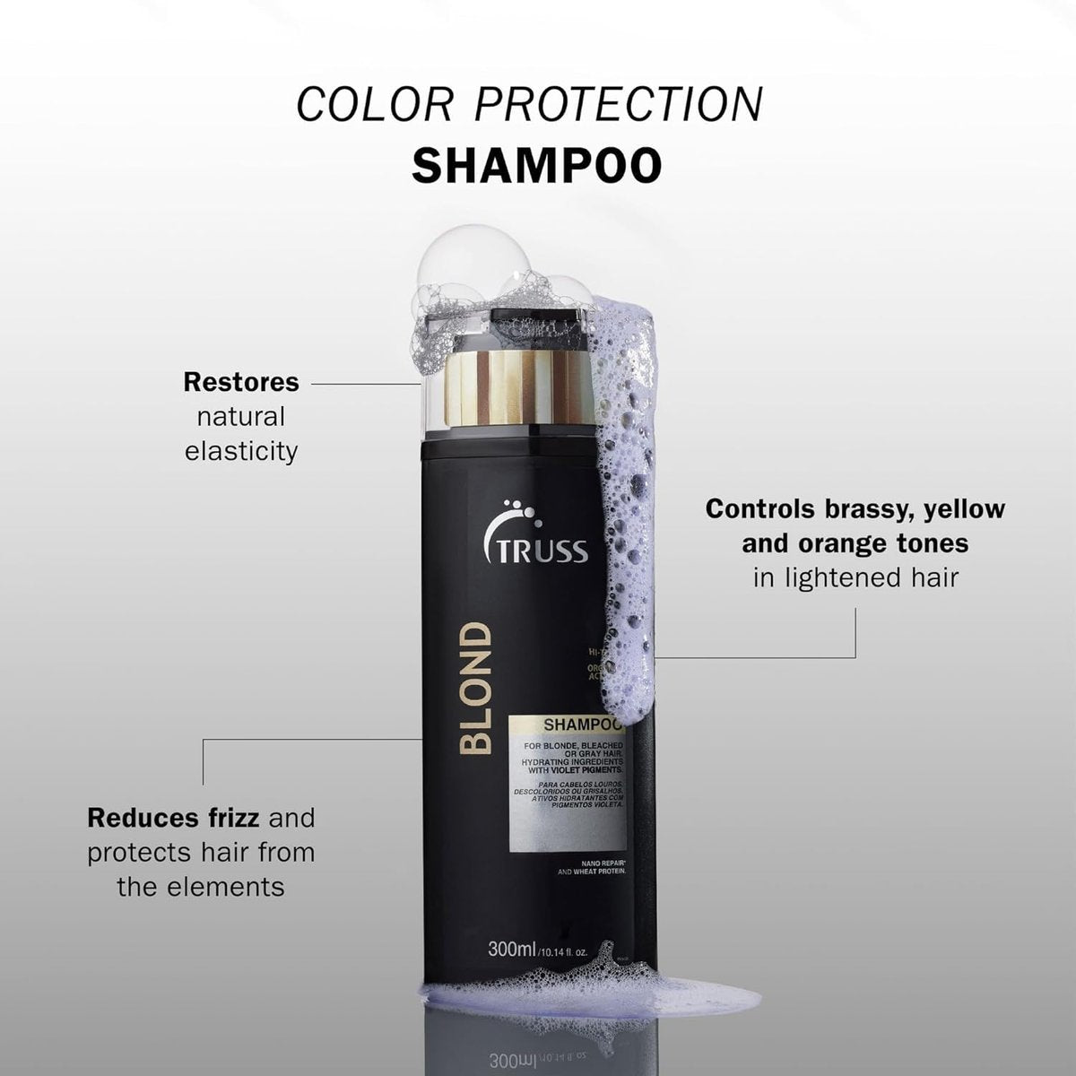 TRUSS Purple Shampoo & Toner for Blonde Hair - Blond Shampoo for Bleached, Gray, Highlighted & Brassy Hair - Restore Strength, Shine & Elasticity - Hydrating Daily Color Protection (10.14 Fl Oz) Avelisse