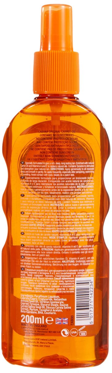 Cabana Sun Original Carrot Oil Accelerates Tanning 200ml (6.8 Fl Oz) Avelisse