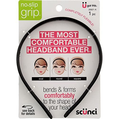 Scunci No Slip Grip Bendable Headband - Black, 3 Count