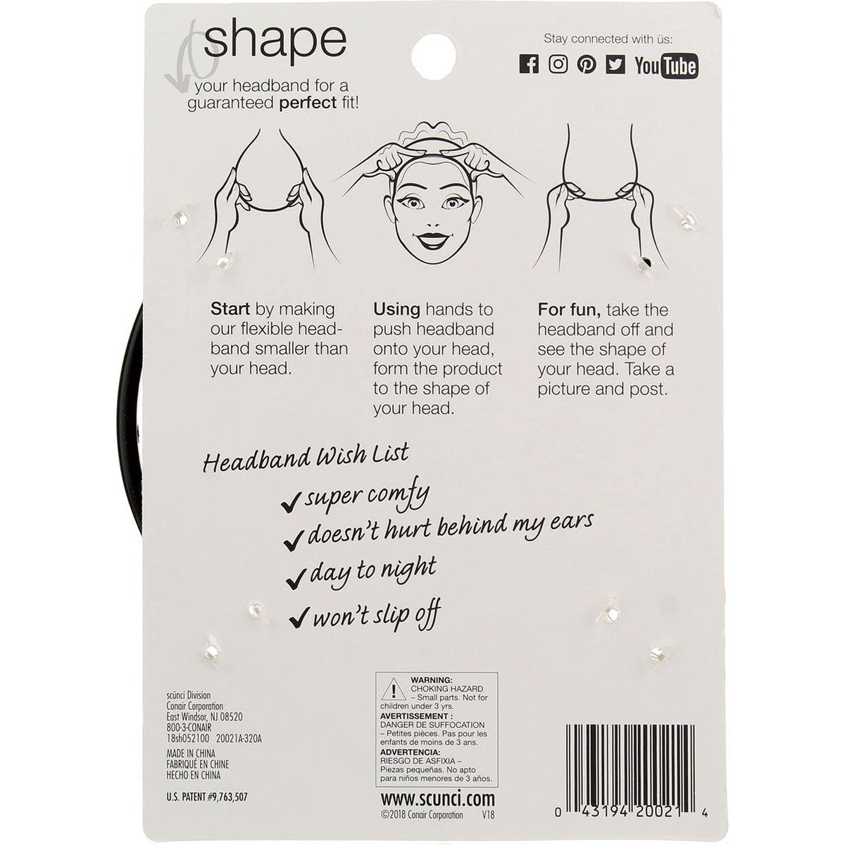 Scunci No Slip Grip Bendable Headband - Black, 3 Count - görsel 6