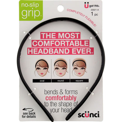Scunci No Slip Grip Bendable Headband - Black, 3 Count