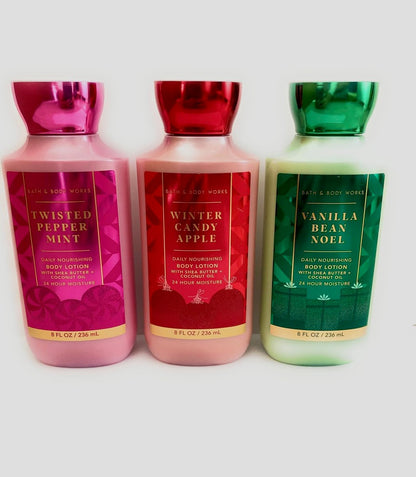 Bath & Body Works Holiday Traditions Christmas Lotion Gift Set – 3 Full Size 8 oz Body Lotions: Vanilla Bean Noel, Winter Candy Apple, Twisted Peppermint Avelisse