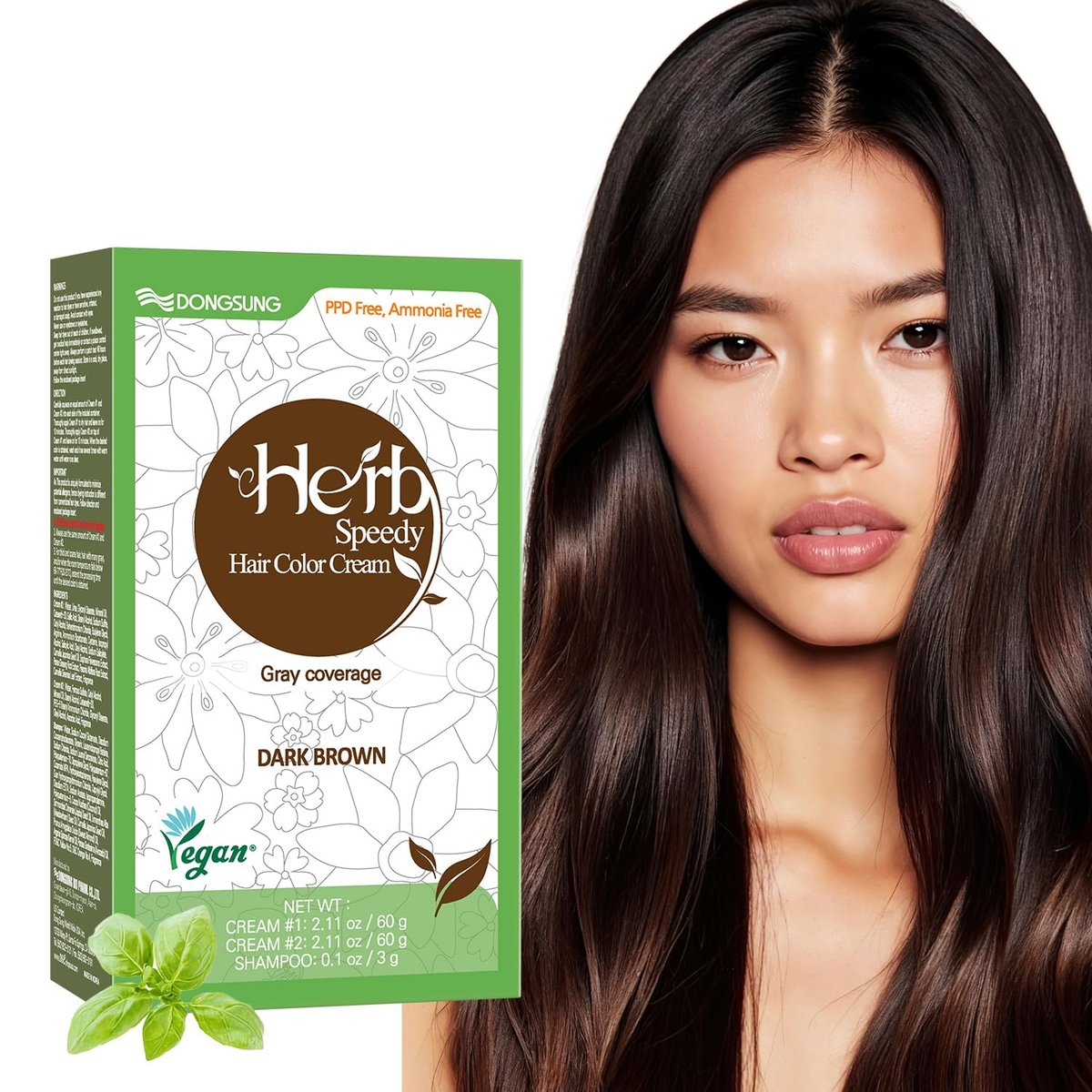 Herb Speedy Speedy Color Cream (Dark Brown) – Korean Herbal Vegan Hair Dye, PPD-Free, Ammonia-Free, Hypoallergenic, 100% Gray Coverage, Odorless, 20-Minute Application Avelisse