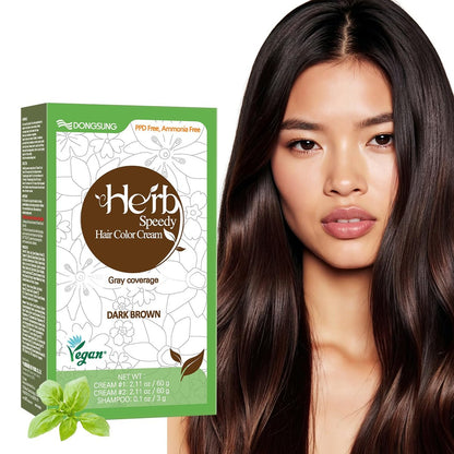 Herb Speedy Speedy Color Cream (Dark Brown) – Korean Herbal Vegan Hair Dye, PPD-Free, Ammonia-Free, Hypoallergenic, 100% Gray Coverage, Odorless, 20-Minute Application Avelisse