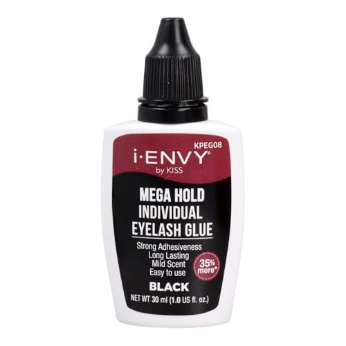 i-Envy by Kiss Mega Hold False Eyelash Adhesive – Strong, Long Lasting Black Lash Glue for Individual & Cluster Lashes, DIY Lash Extensions (1 Fl Oz) Avelisse