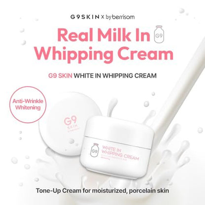 G9SKIN White In Whipping Cream - Hydrating & Brightening Daily Moisturizer, Real Milk Tone Up Face Cream for Dull, Uneven Skin, 50g / 1.76oz