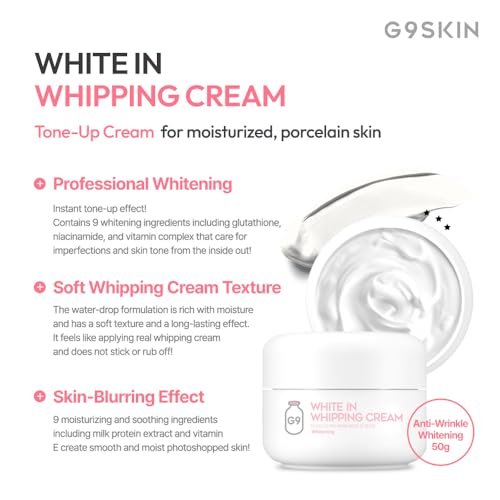 G9SKIN White In Whipping Cream - Hydrating & Brightening Daily Moisturizer, Real Milk Tone Up Face Cream for Dull, Uneven Skin, 50g / 1.76oz - görsel 6