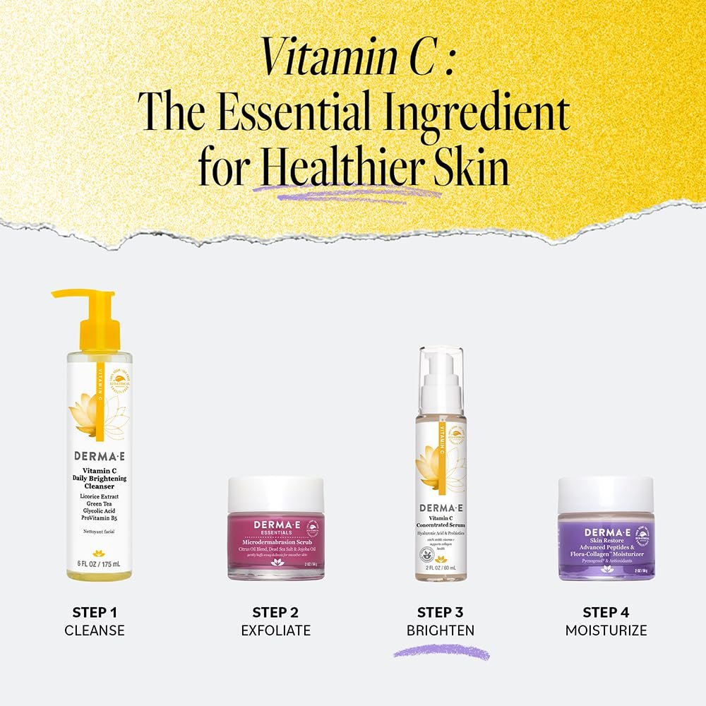 DERMA E Vitamin C Concentrated Serum with Hyaluronic Acid, Vitamin E & Aloe – Antioxidant-Rich, Hydrating & Brightening Face Serum, 2 oz Avelisse