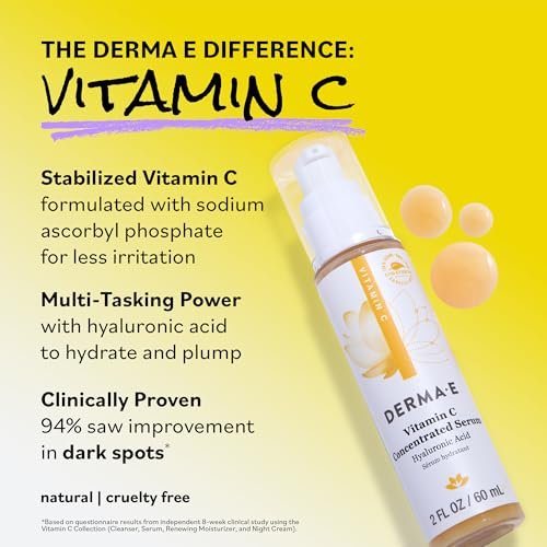 DERMA E Vitamin C Concentrated Serum with Hyaluronic Acid, Vitamin E & Aloe – Antioxidant-Rich, Hydrating & Brightening Face Serum, 2 oz Avelisse