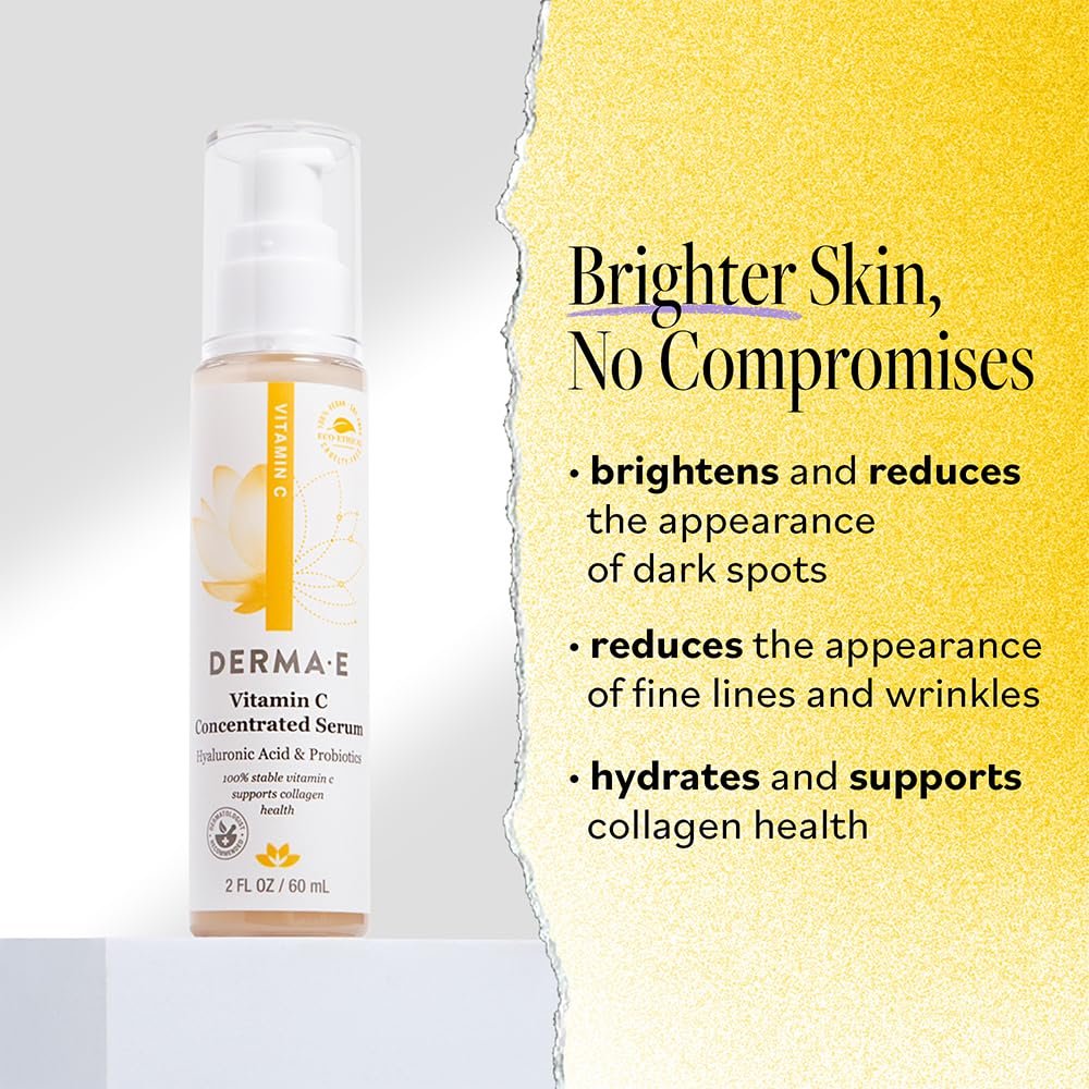 DERMA E Vitamin C Concentrated Serum with Hyaluronic Acid, Vitamin E & Aloe – Antioxidant-Rich, Hydrating & Brightening Face Serum, 2 oz Avelisse