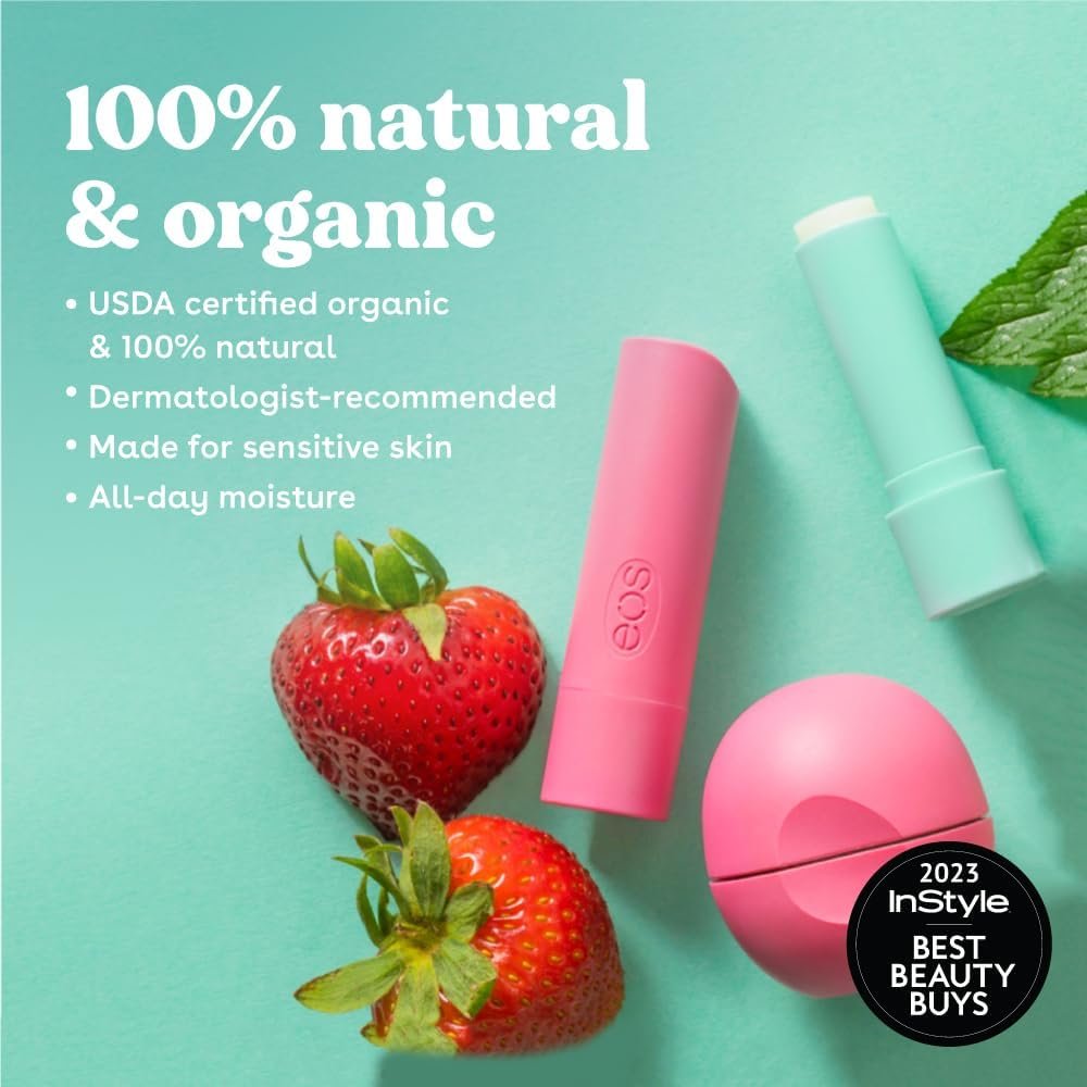 eos 100% Natural & Organic Lip Balm Sticks - Sweet Mint, All-Day Moisture, Dermatologist Recommended, 2-Pack - görsel 6