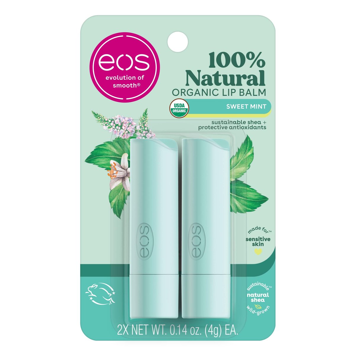 eos 100% Natural & Organic Lip Balm Sticks - Sweet Mint, All-Day Moisture, Dermatologist Recommended, 2-Pack - görsel 2