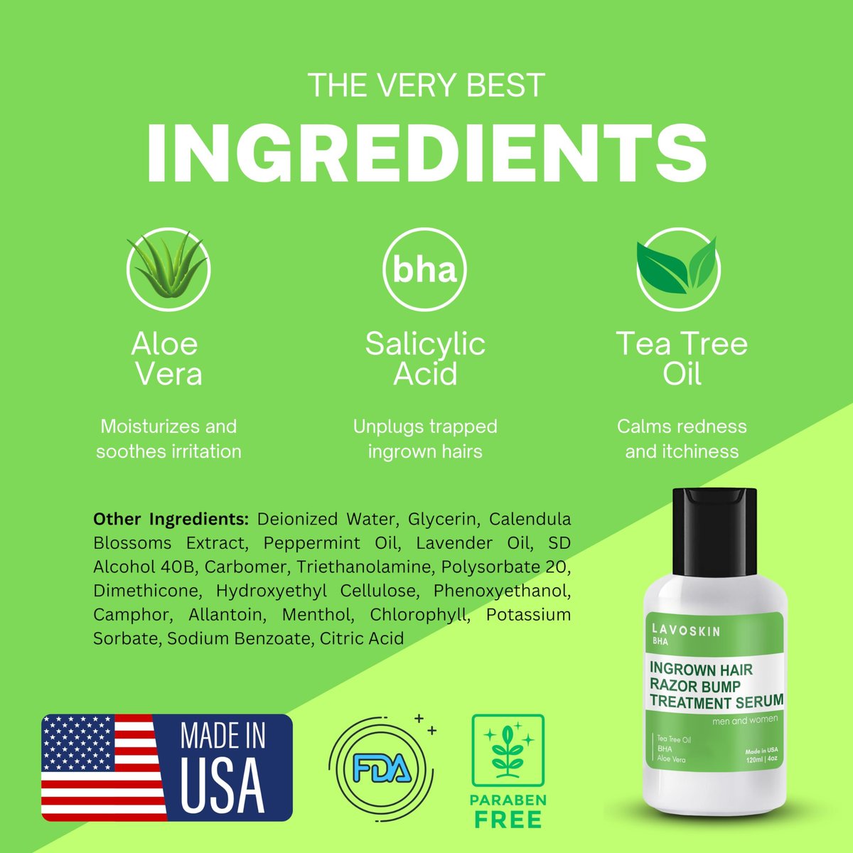 LAVO Tea Tree Gel with Salicylic Acid – Best Ingrown Hair Treatment & Razor Bump Remover for Men and Women – 4 fl oz - görsel 12