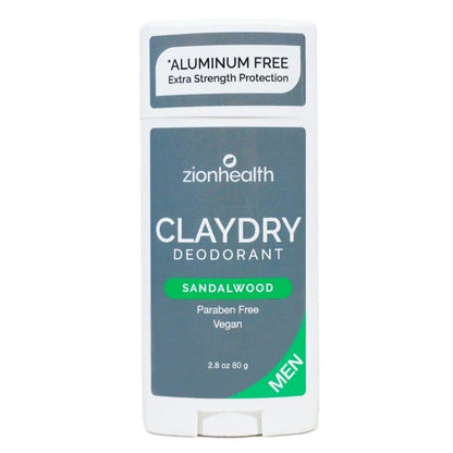 Natural Clay Dry Deodorant for Men – Sandalwood Scent – 2.8 oz Stick by Zion Health